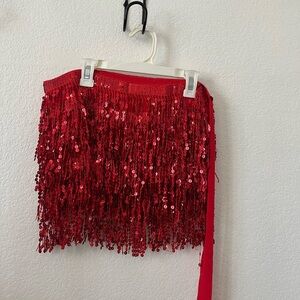 Red Sequin Fringe Skirt